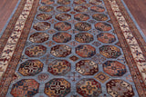 Blue Turkmen Ersari Hand Knotted Wool Rug - 6' 11" X 9' 9" - Golden Nile