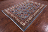Blue Turkmen Ersari Hand Knotted Wool Rug - 6' 11" X 9' 9" - Golden Nile