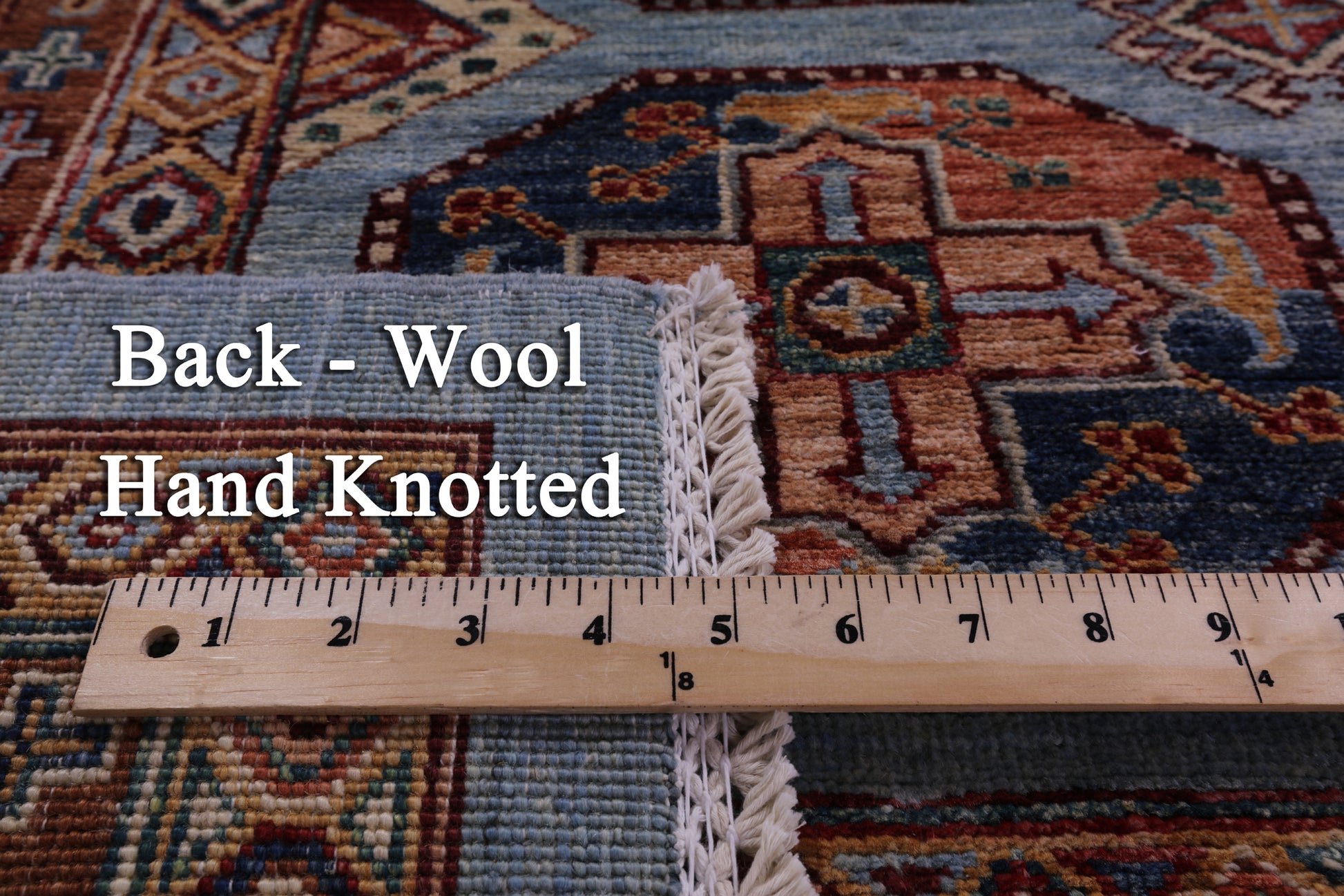 Blue Turkmen Ersari Hand Knotted Wool Rug - 6' 11" X 9' 9" - Golden Nile