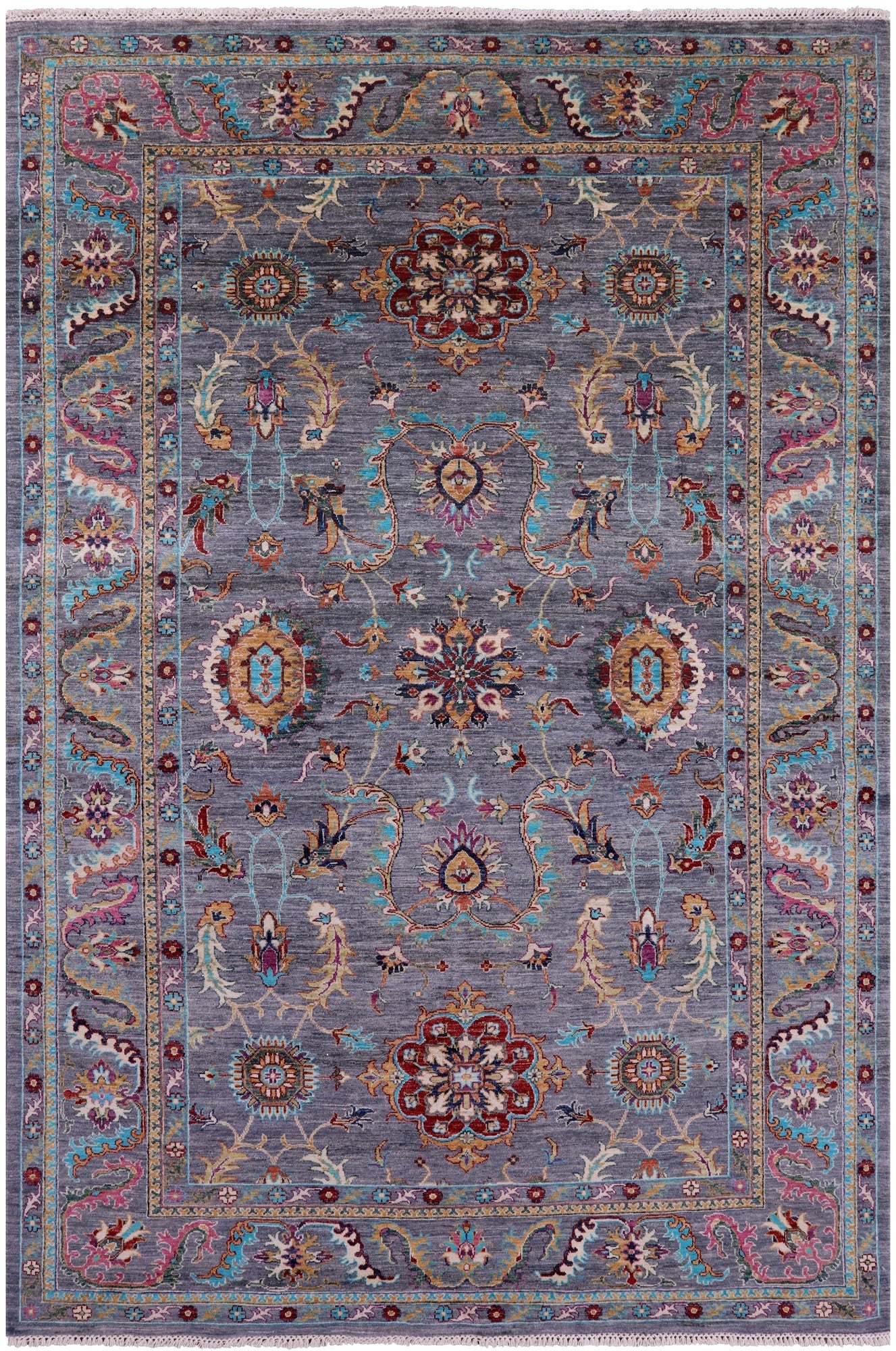Grey Peshawar Hand Knotted Wool Rug - 6' 9" X 10' 0" - Golden Nile