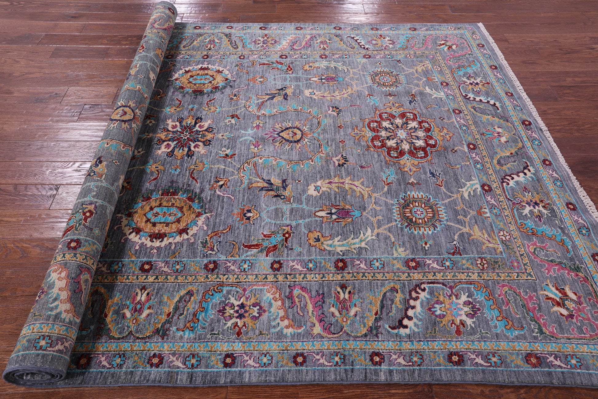 Grey Peshawar Hand Knotted Wool Rug - 6' 9" X 10' 0" - Golden Nile