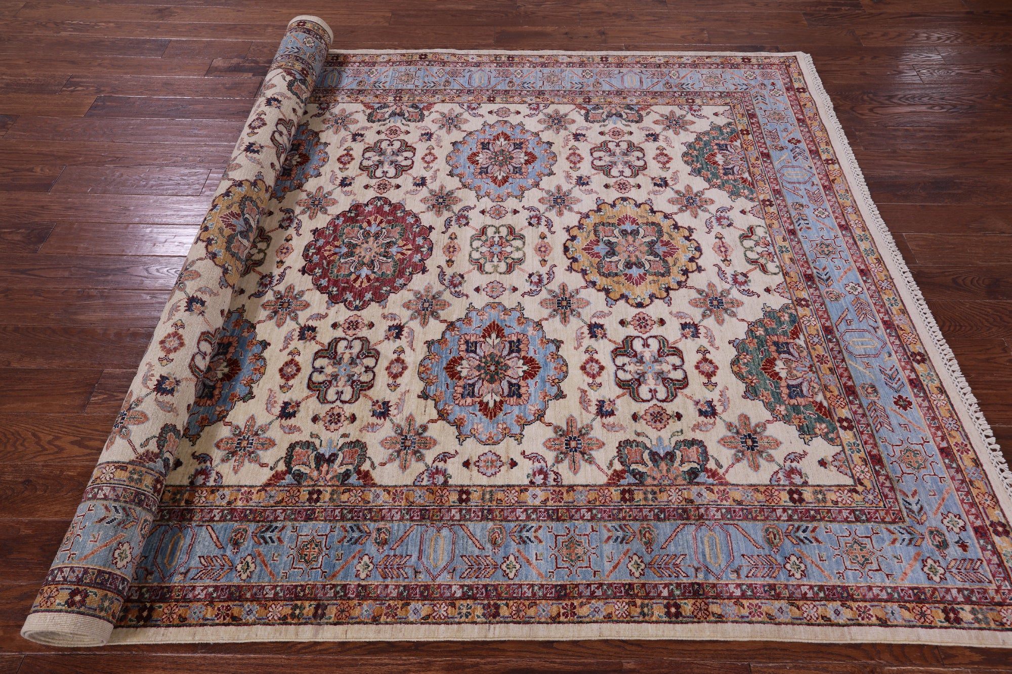 Ivory Persian Tabriz Hand Knotted Wool Rug - 6' 10" X 9' 7" - Golden Nile