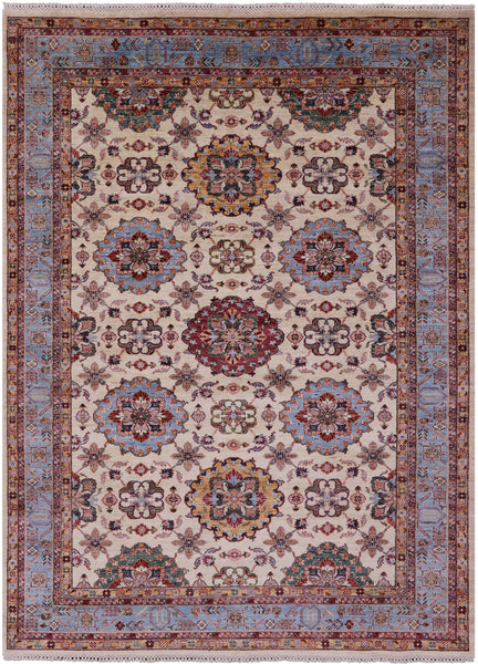Ivory Persian Tabriz Hand Knotted Wool Rug - 6' 10" X 9' 7" - Golden Nile