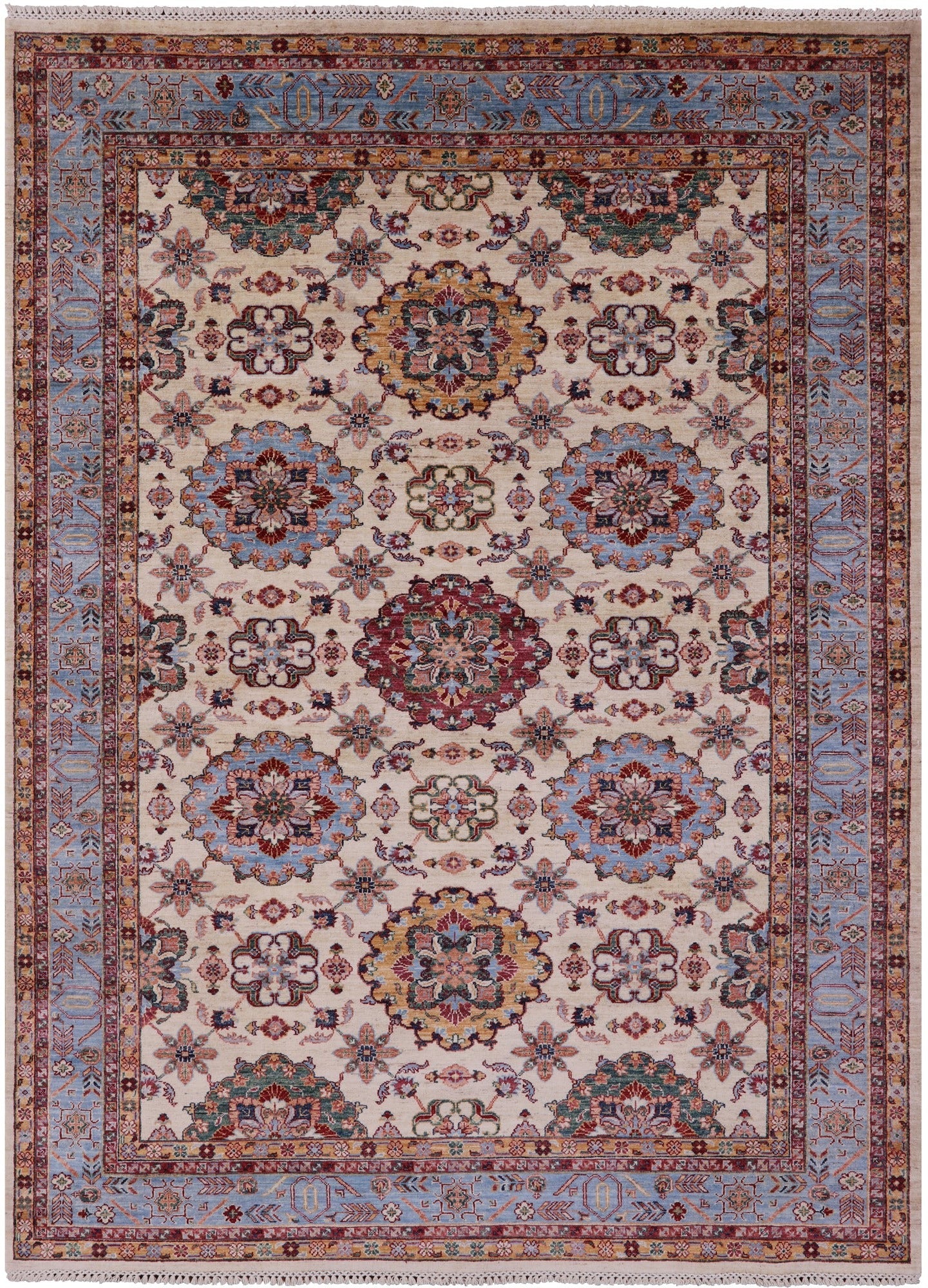 Ivory Persian Tabriz Hand Knotted Wool Rug - 6' 10" X 9' 7" - Golden Nile