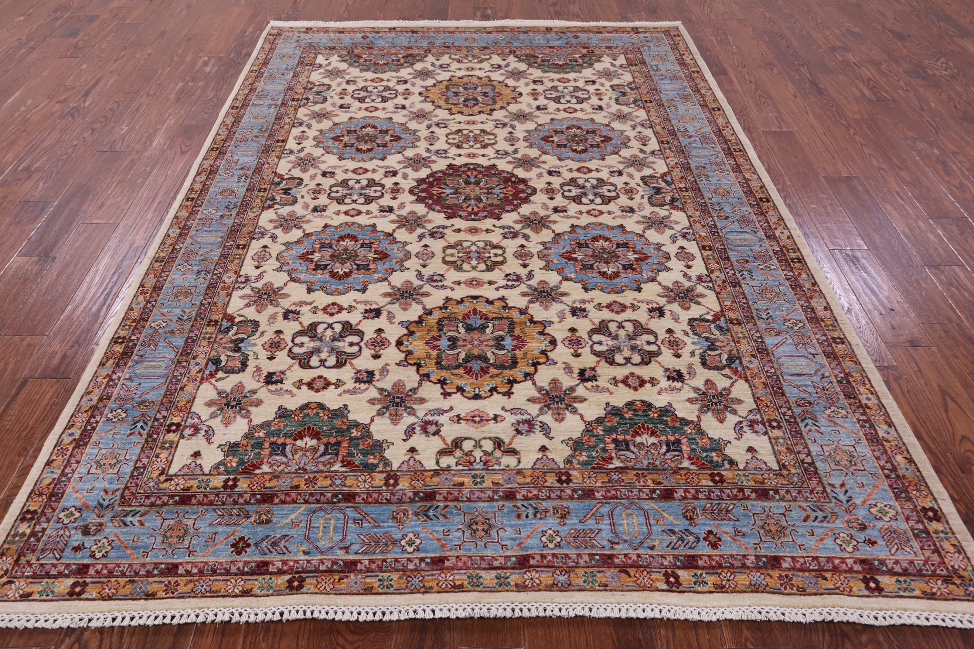 Ivory Persian Tabriz Hand Knotted Wool Rug - 6' 10" X 9' 7" - Golden Nile