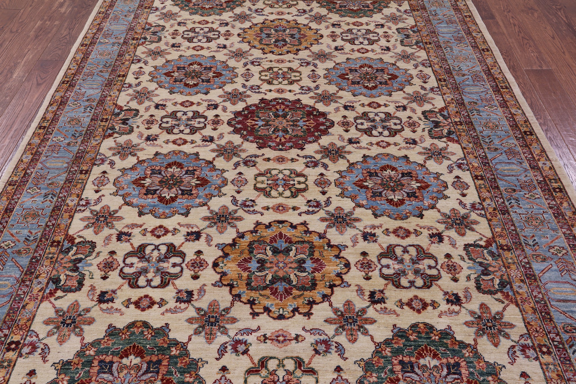 Ivory Persian Tabriz Hand Knotted Wool Rug - 6' 10" X 9' 7" - Golden Nile