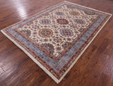 Ivory Persian Tabriz Hand Knotted Wool Rug - 6' 10" X 9' 7" - Golden Nile