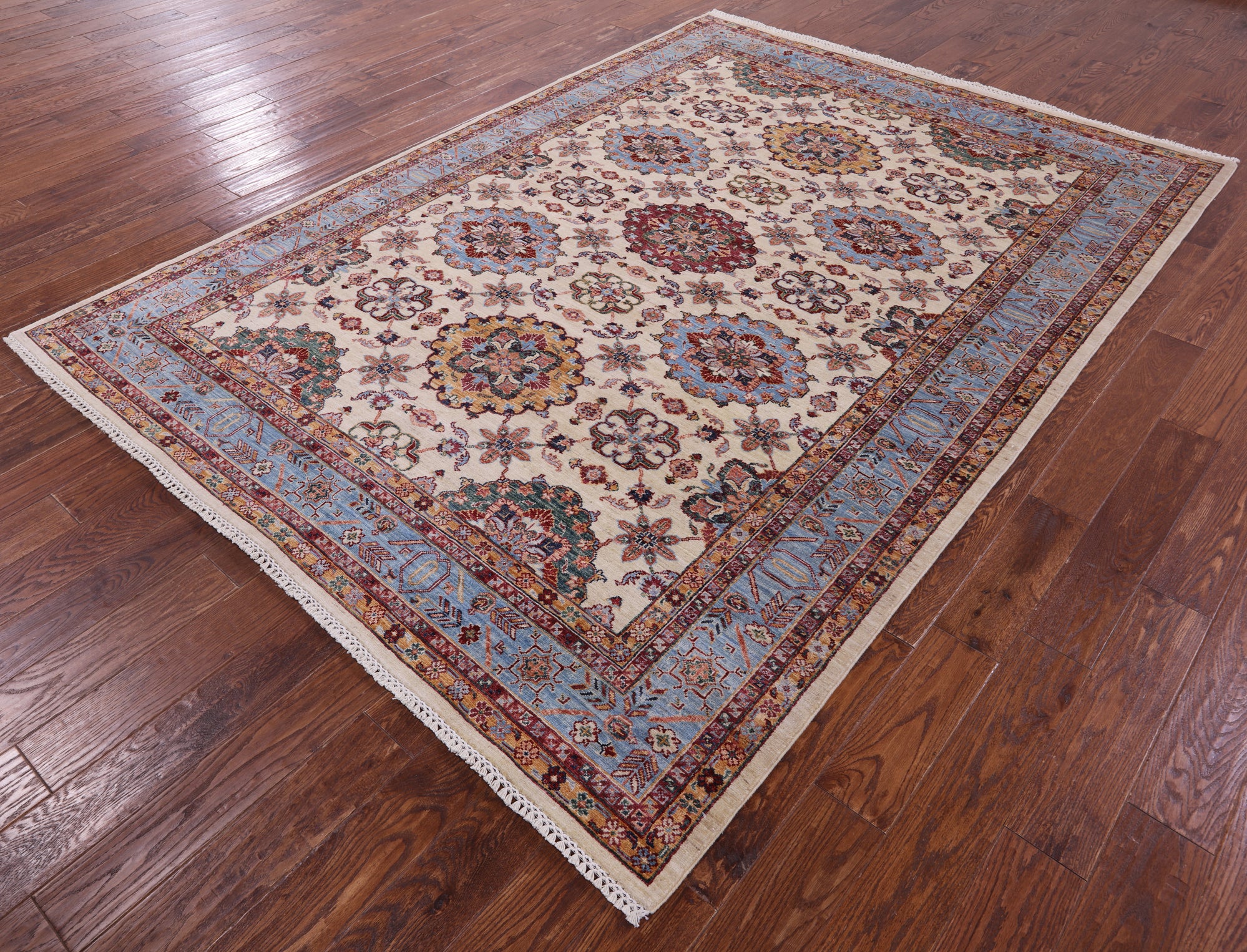 Ivory Persian Tabriz Hand Knotted Wool Rug - 6' 10" X 9' 7" - Golden Nile