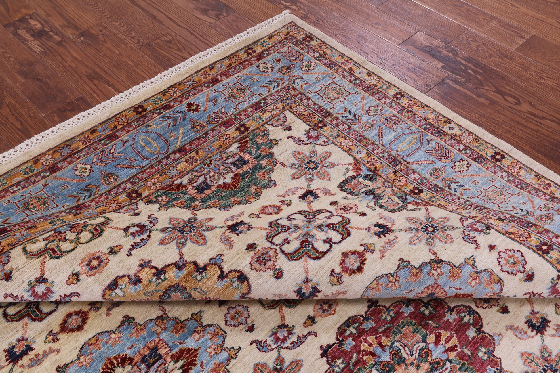 Ivory Persian Tabriz Hand Knotted Wool Rug - 6' 10" X 9' 7" - Golden Nile