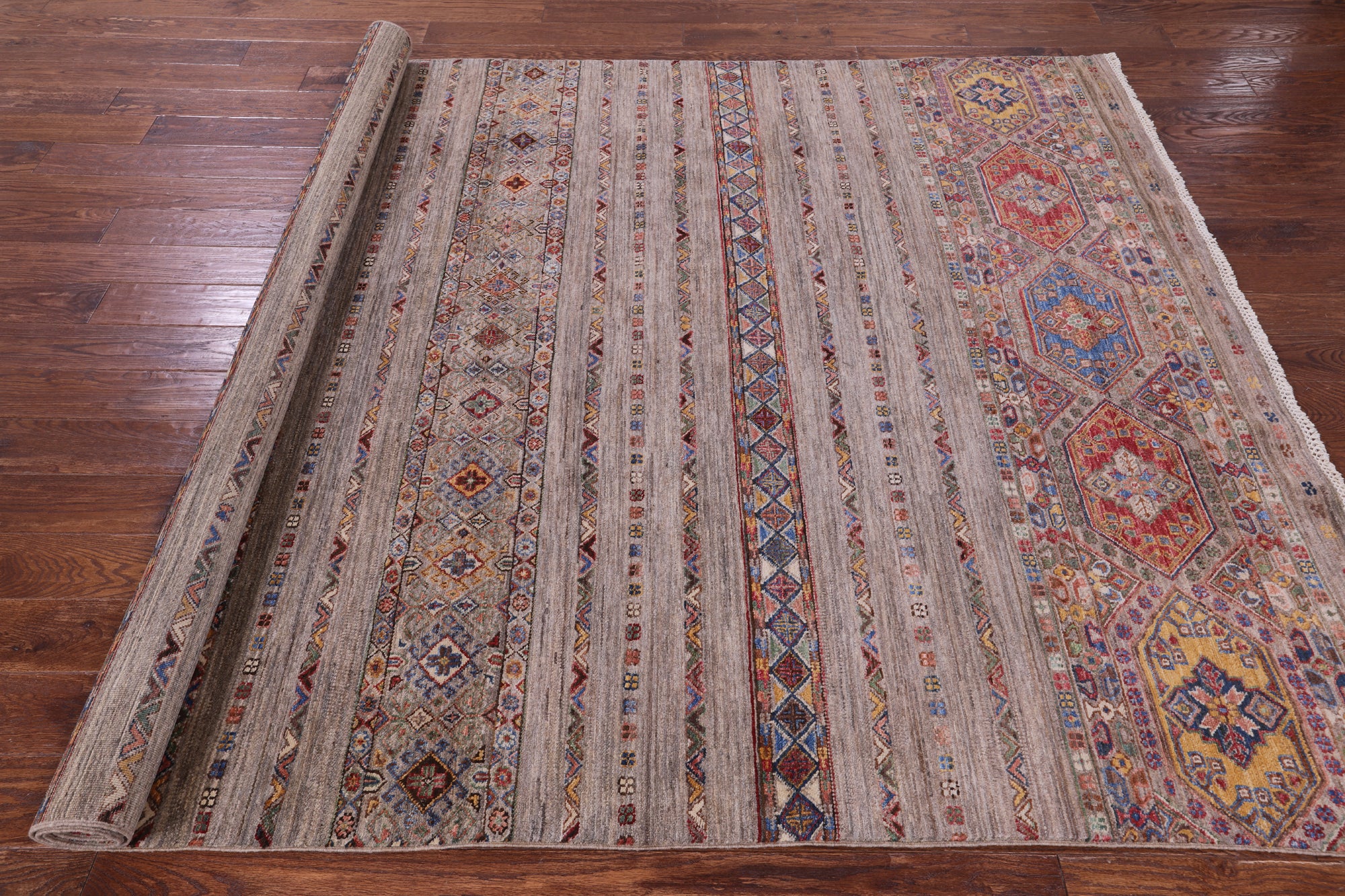 Khorjin Persian Gabbeh Hand Knotted Wool Rug - 6' 11" X 10' 0" - Golden Nile