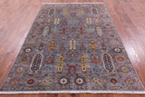 Grey Turkmen Ersari Handmade Wool Rug - 5' 7" X 7' 11" - Golden Nile