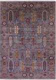 Grey Turkmen Ersari Handmade Wool Rug - 5' 7" X 7' 11" - Golden Nile
