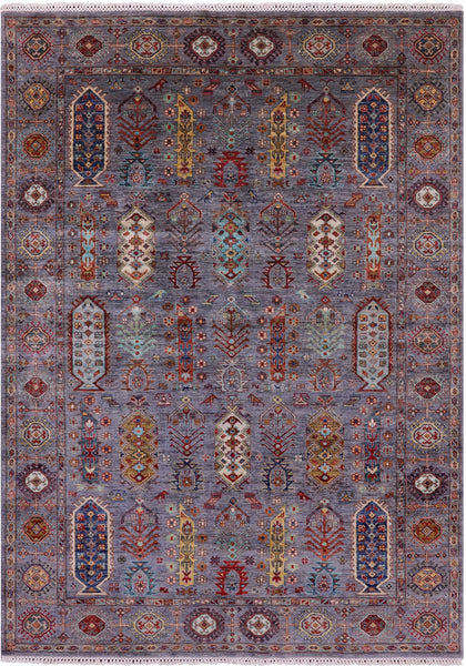 Grey Turkmen Ersari Handmade Wool Rug - 5' 7" X 7' 11" - Golden Nile