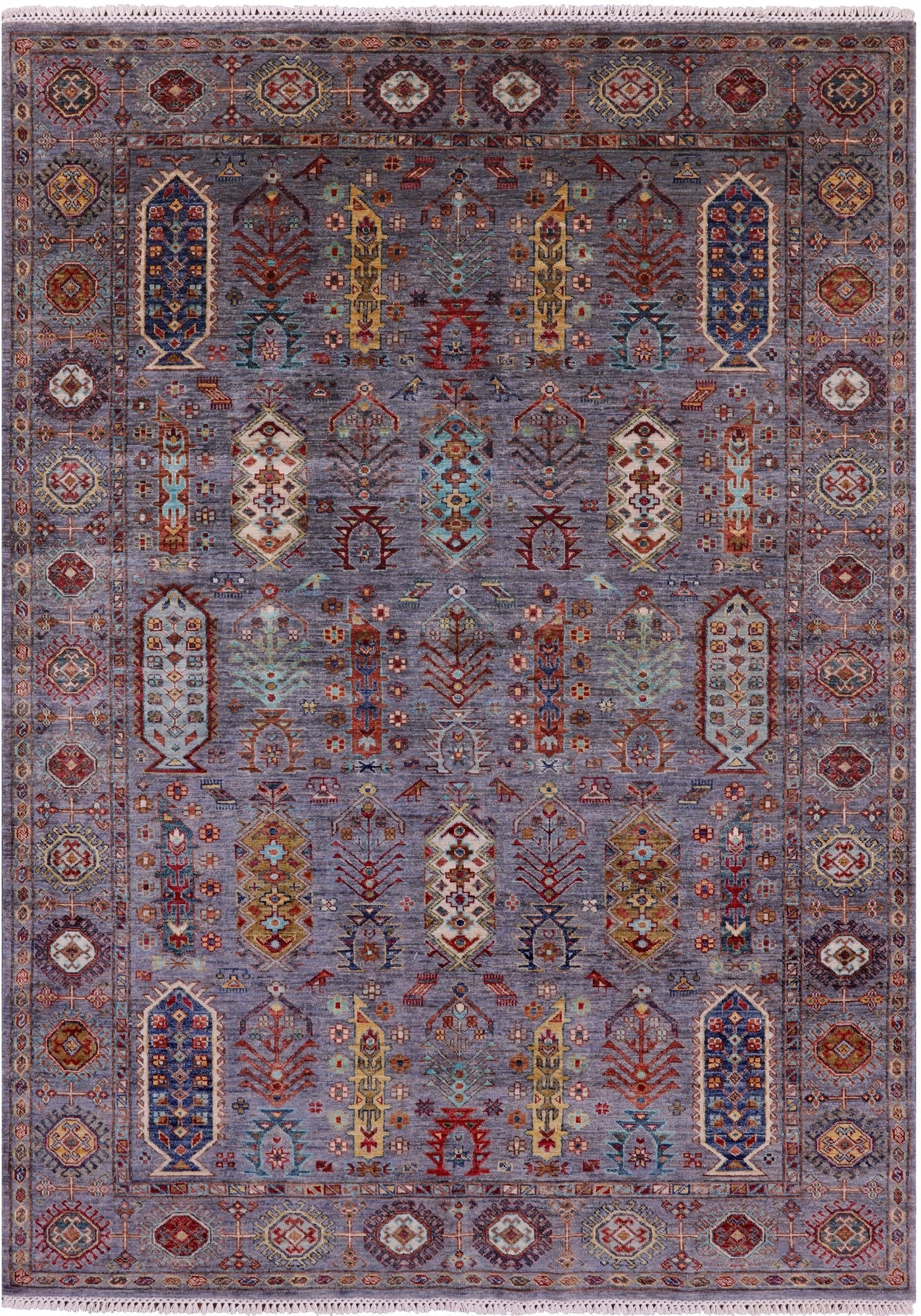 Grey Turkmen Ersari Handmade Wool Rug - 5' 7" X 7' 11" - Golden Nile