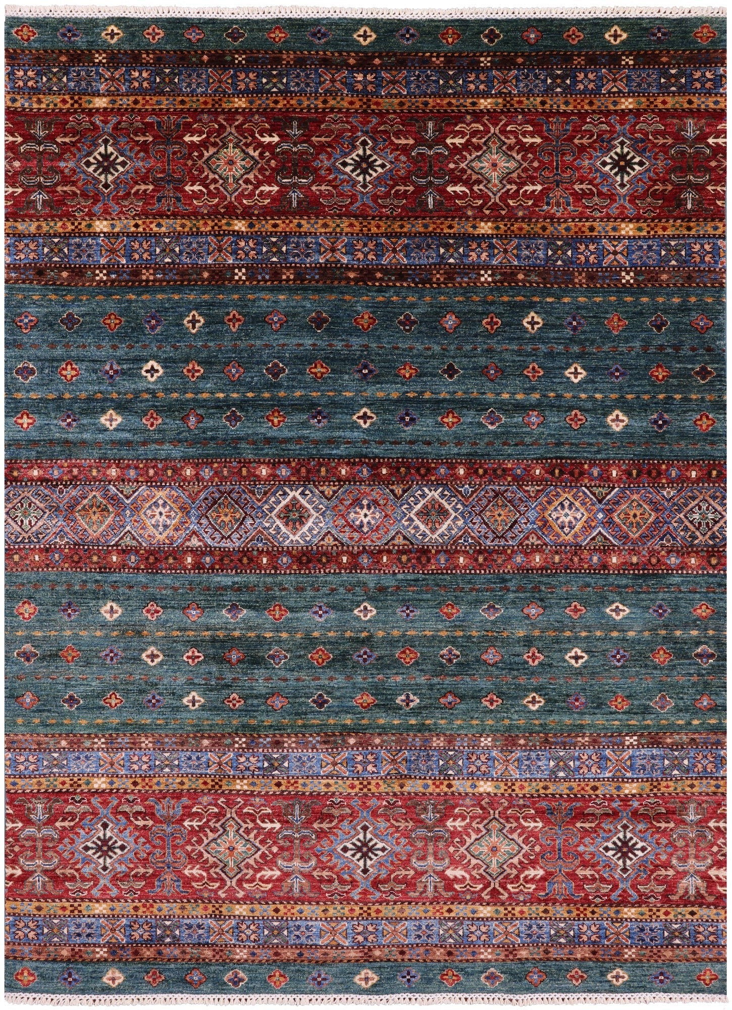 Green Khorjin Persian Gabbeh Hand Knotted Wool Rug - 5' 10" X 7' 10" - Golden Nile