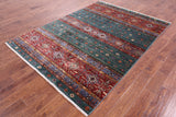 Green Khorjin Persian Gabbeh Hand Knotted Wool Rug - 5' 10" X 7' 10" - Golden Nile