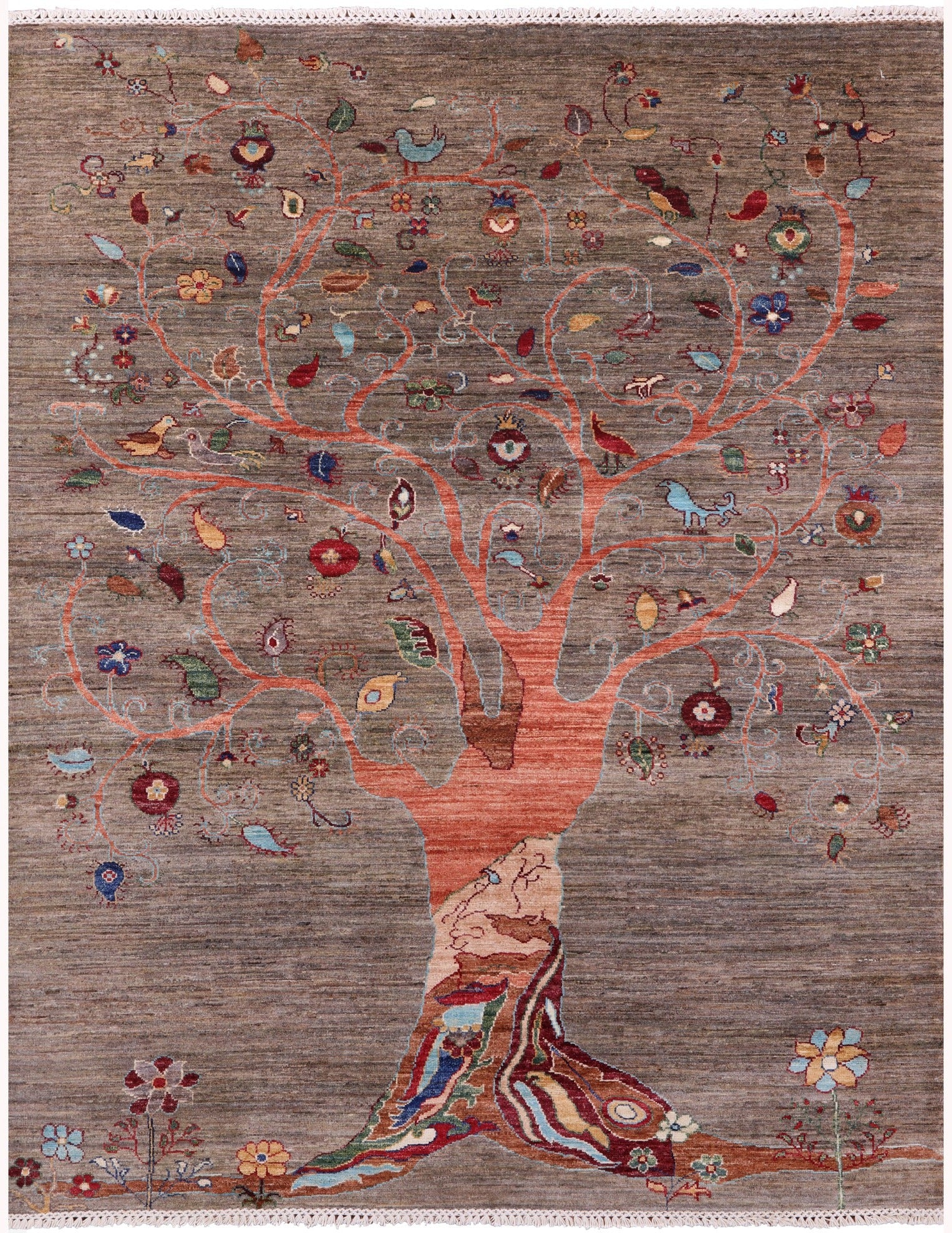 Tree Of Life Persian Gabbeh Hand Knotted Wool Rug - 5' 0" X 6' 4" - Golden Nile
