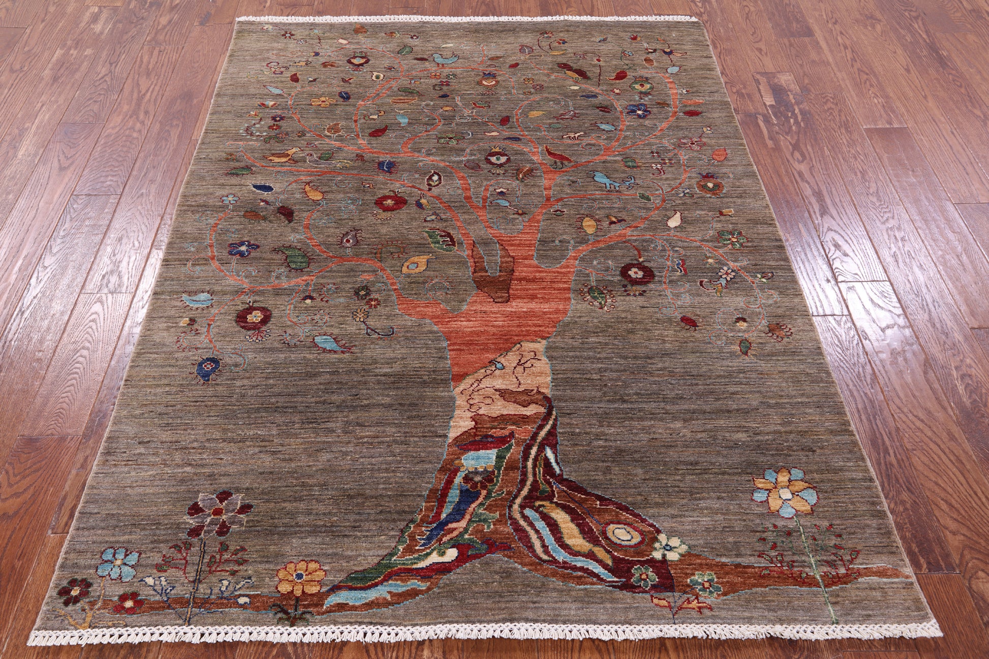 Tree Of Life Persian Gabbeh Hand Knotted Wool Rug - 5' 0" X 6' 4" - Golden Nile