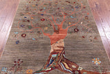 Tree Of Life Persian Gabbeh Hand Knotted Wool Rug - 5' 0" X 6' 4" - Golden Nile