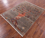 Tree Of Life Persian Gabbeh Hand Knotted Wool Rug - 5' 0" X 6' 4" - Golden Nile
