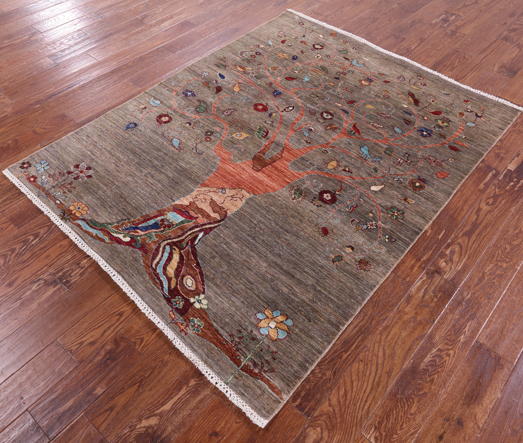 Tree Of Life Persian Gabbeh Hand Knotted Wool Rug - 5' 0" X 6' 4" - Golden Nile