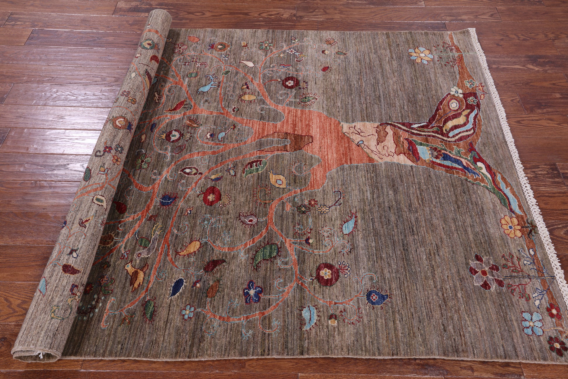 Tree Of Life Persian Gabbeh Hand Knotted Wool Rug - 5' 0" X 6' 4" - Golden Nile