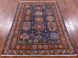 Blue Super Kazak Hand Knotted Wool Rug - 4' 10" X 6' 7" - Golden Nile