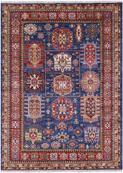 Blue Super Kazak Hand Knotted Wool Rug - 4' 10" X 6' 7" - Golden Nile