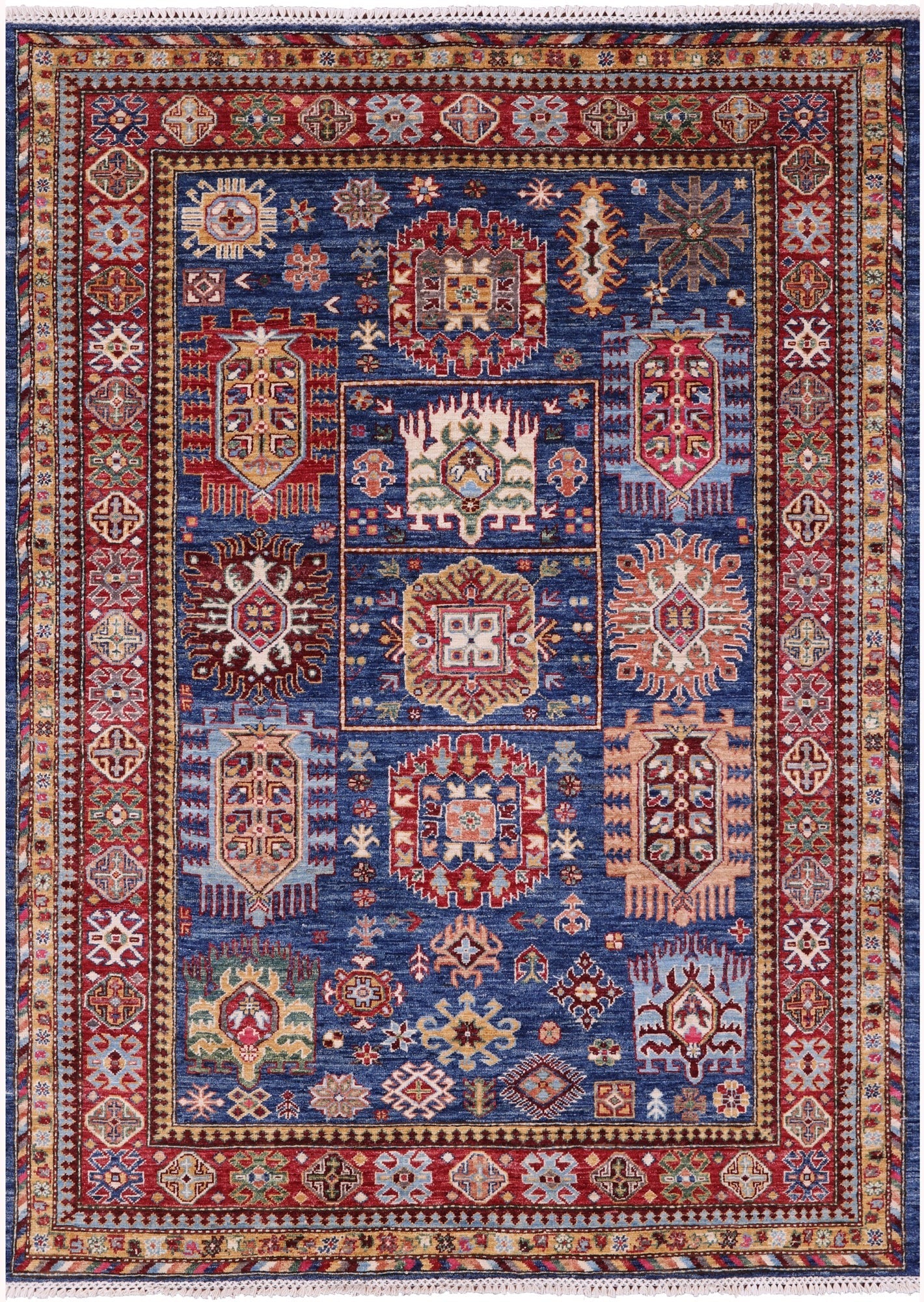 Blue Super Kazak Hand Knotted Wool Rug - 4' 10" X 6' 7" - Golden Nile