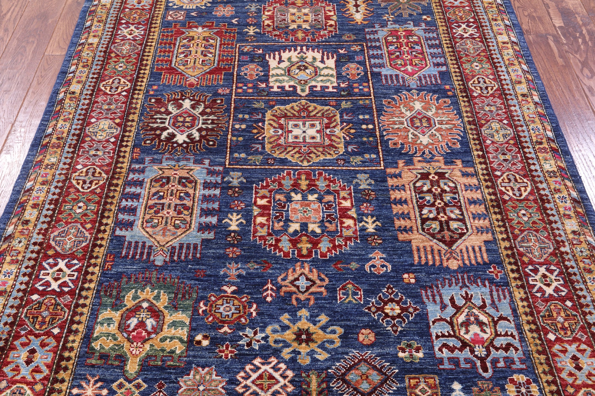 Blue Super Kazak Hand Knotted Wool Rug - 4' 10" X 6' 7" - Golden Nile