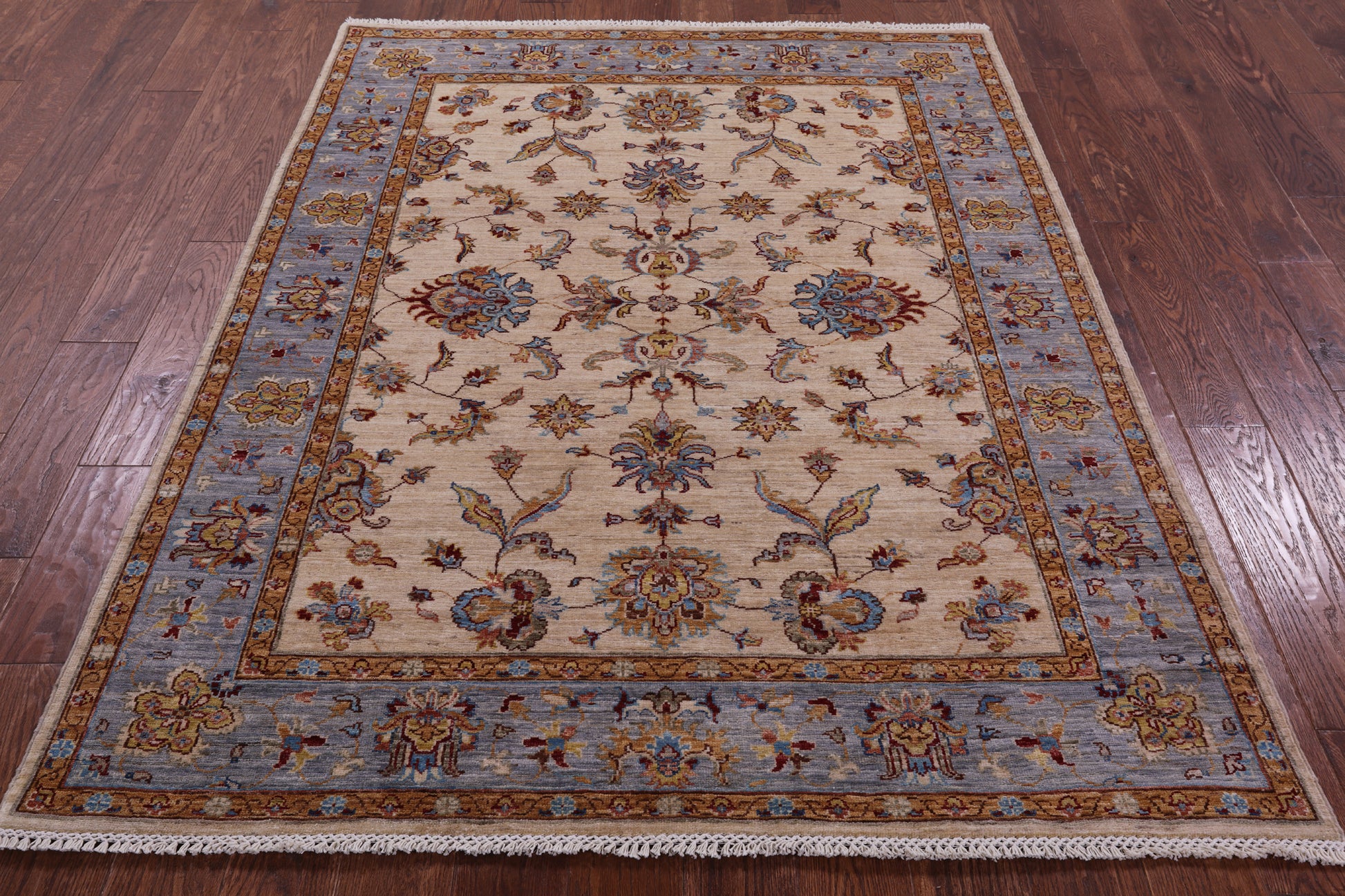 Ivory Persian Tabriz Hand Knotted Wool Rug - 5' 0" X 6' 7" - Golden Nile