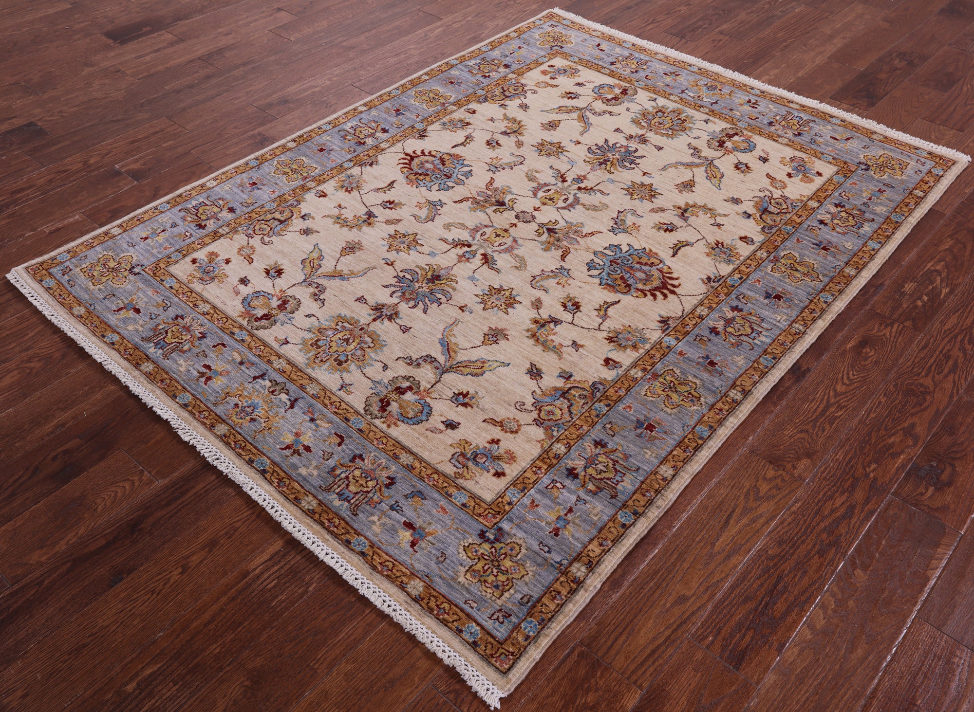 Ivory Persian Tabriz Hand Knotted Wool Rug - 5' 0" X 6' 7" - Golden Nile