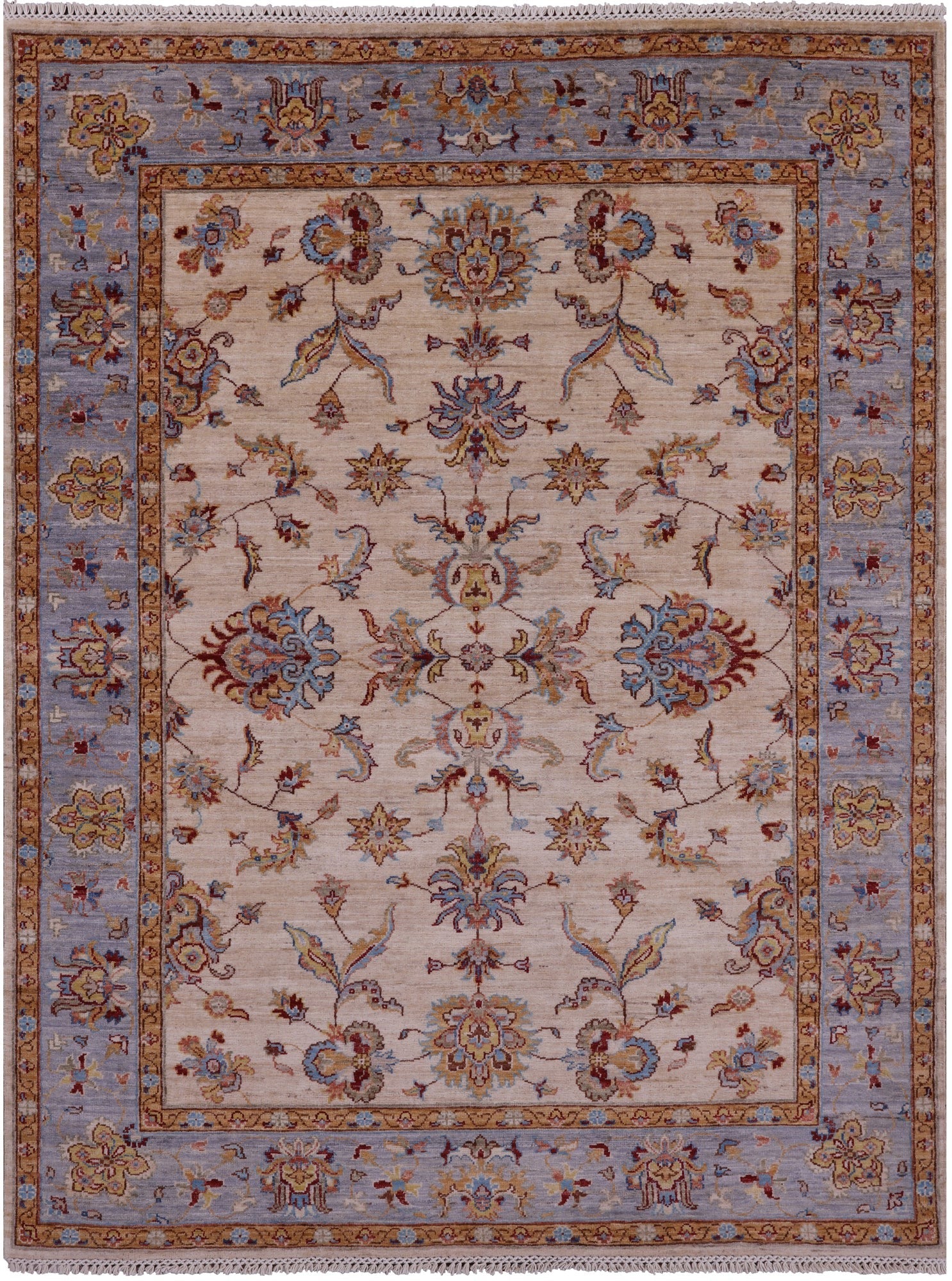 Ivory Persian Tabriz Hand Knotted Wool Rug - 5' 0" X 6' 7" - Golden Nile
