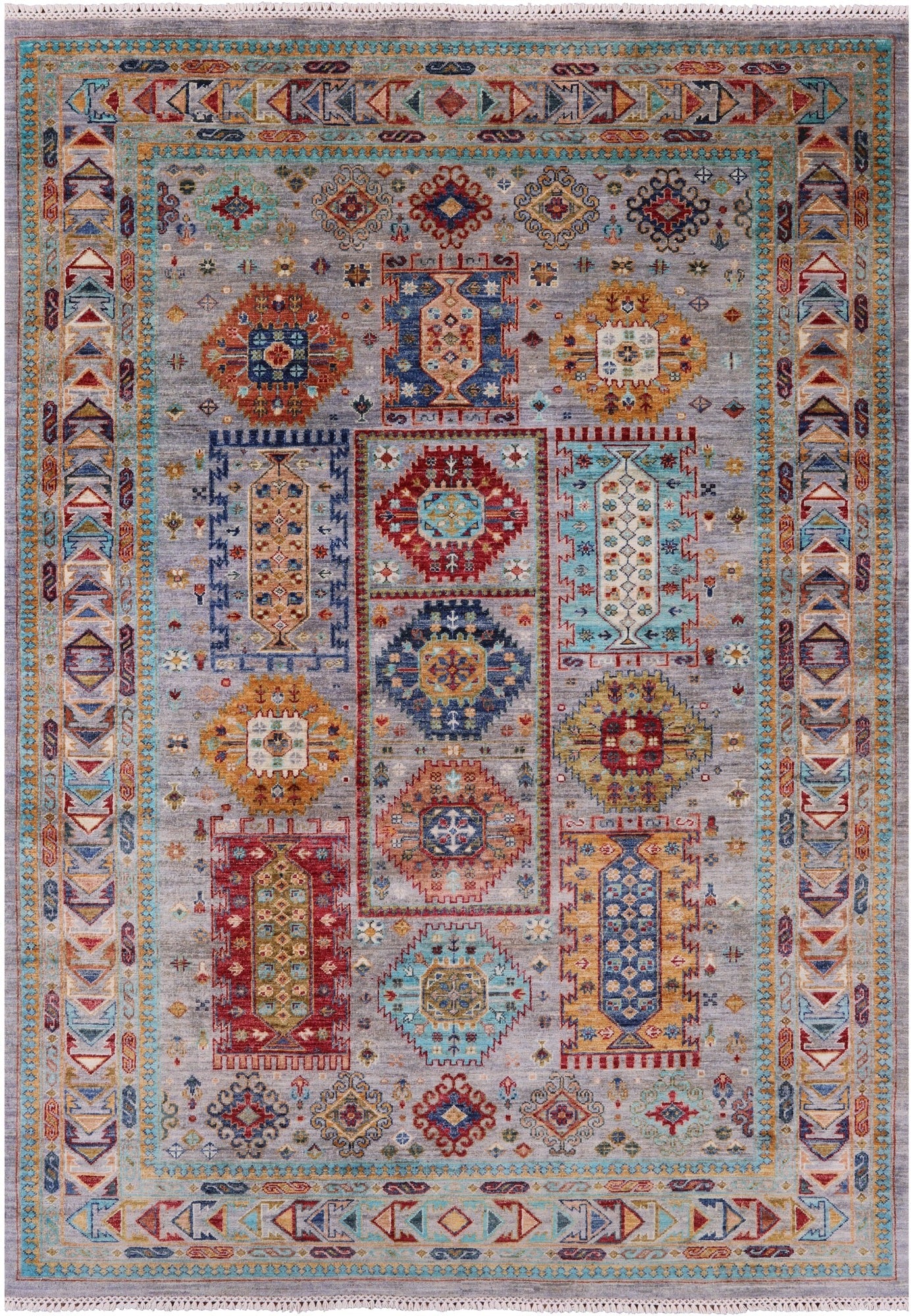 Turkmen Ersari Hand Knotted Wool Rug - 5' 9" X 7' 11" - Golden Nile