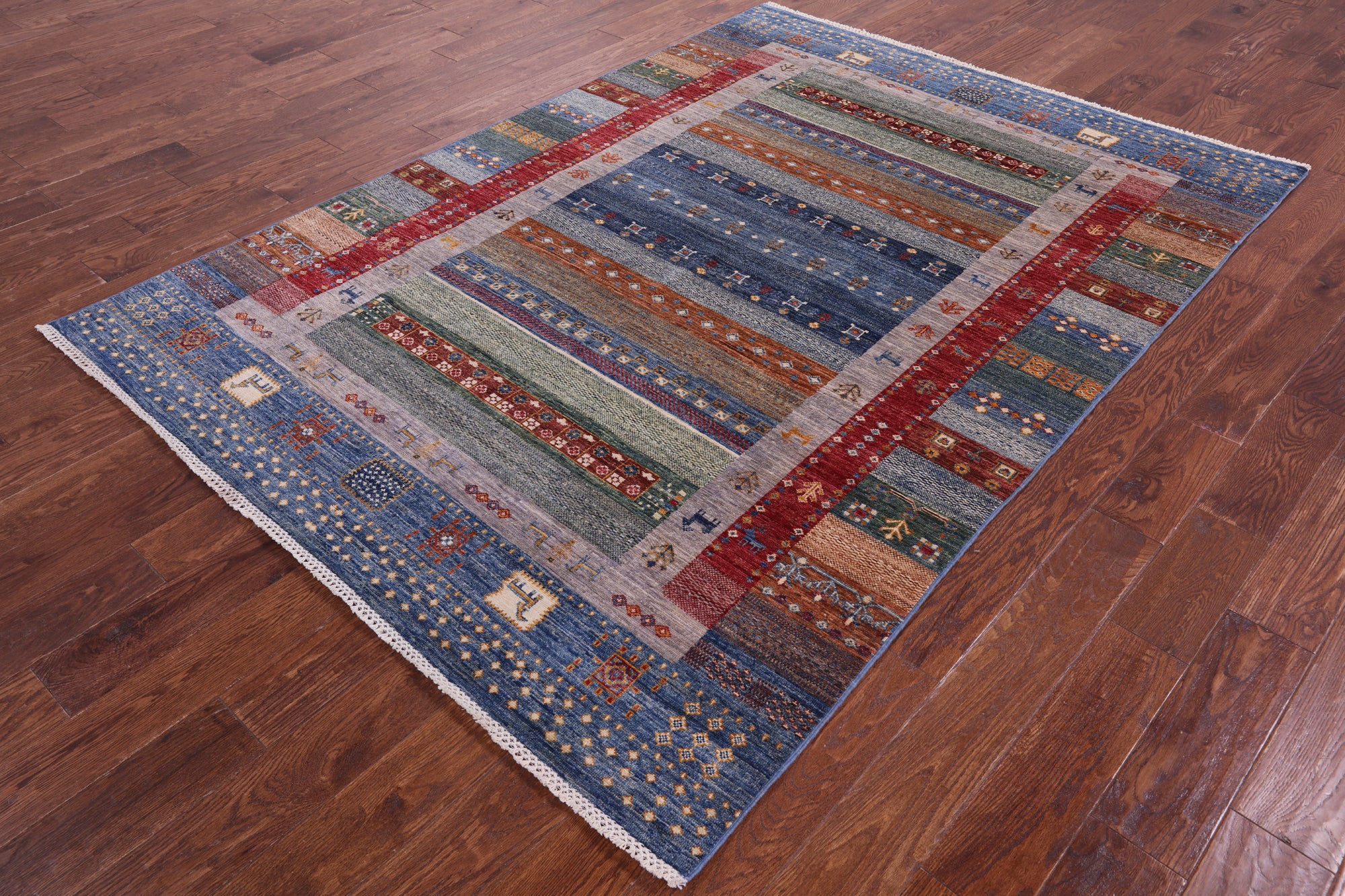 Tribal Persian Gabbeh Handmade Wool Rug - 5' 9" X 8' 0" - Golden Nile