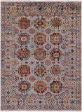 Grey Turkmen Ersari Hand Knotted Wool Rug - 5' 8" X 7' 10" - Golden Nile