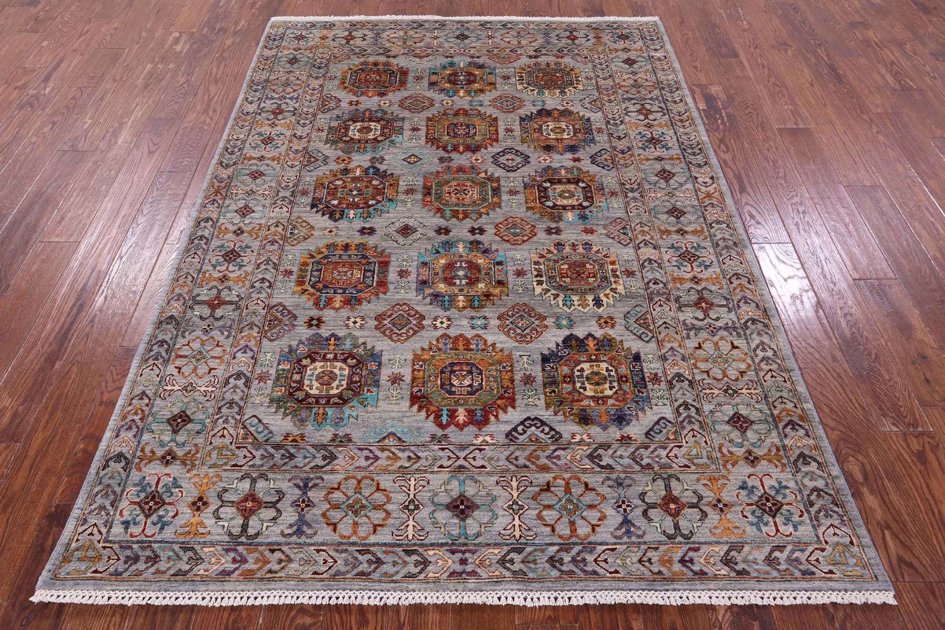 Grey Turkmen Ersari Hand Knotted Wool Rug - 5' 8" X 7' 10" - Golden Nile