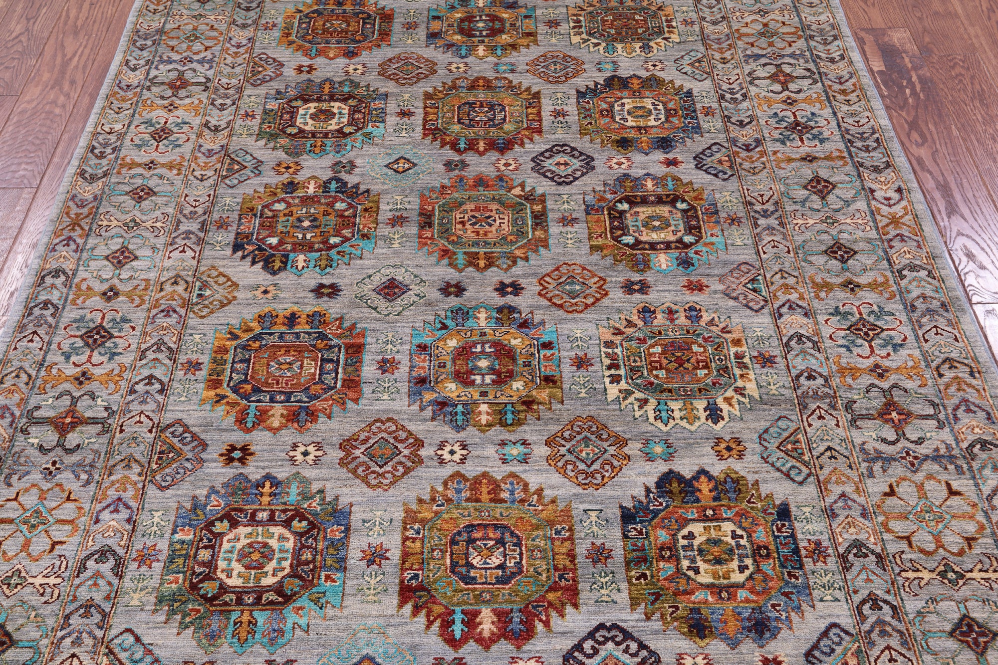 Grey Turkmen Ersari Hand Knotted Wool Rug - 5' 8" X 7' 10" - Golden Nile