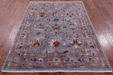 Grey Peshawar Handmade Wool Rug - 5' 1" X 6' 6" - Golden Nile