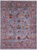 Grey Peshawar Handmade Wool Rug - 5' 1" X 6' 6" - Golden Nile