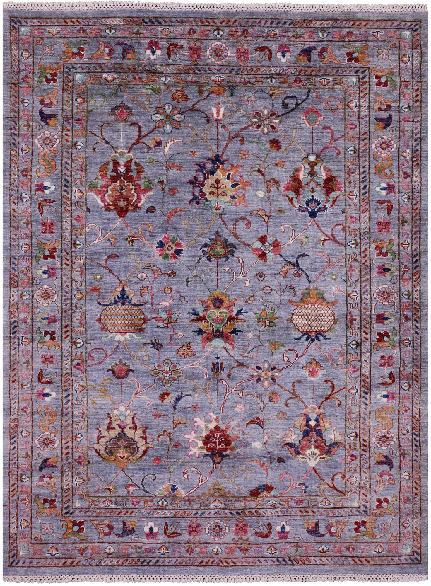 Grey Peshawar Handmade Wool Rug - 5' 1" X 6' 6" - Golden Nile