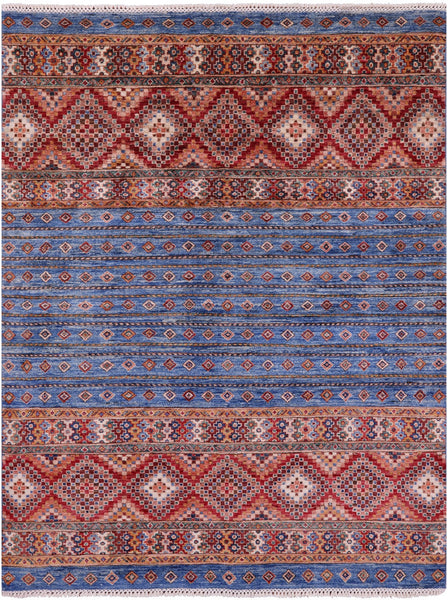 Blue Khorjin Persian Gabbeh Handmade Wool Rug - 5' 0" X 6' 6" - Golden Nile