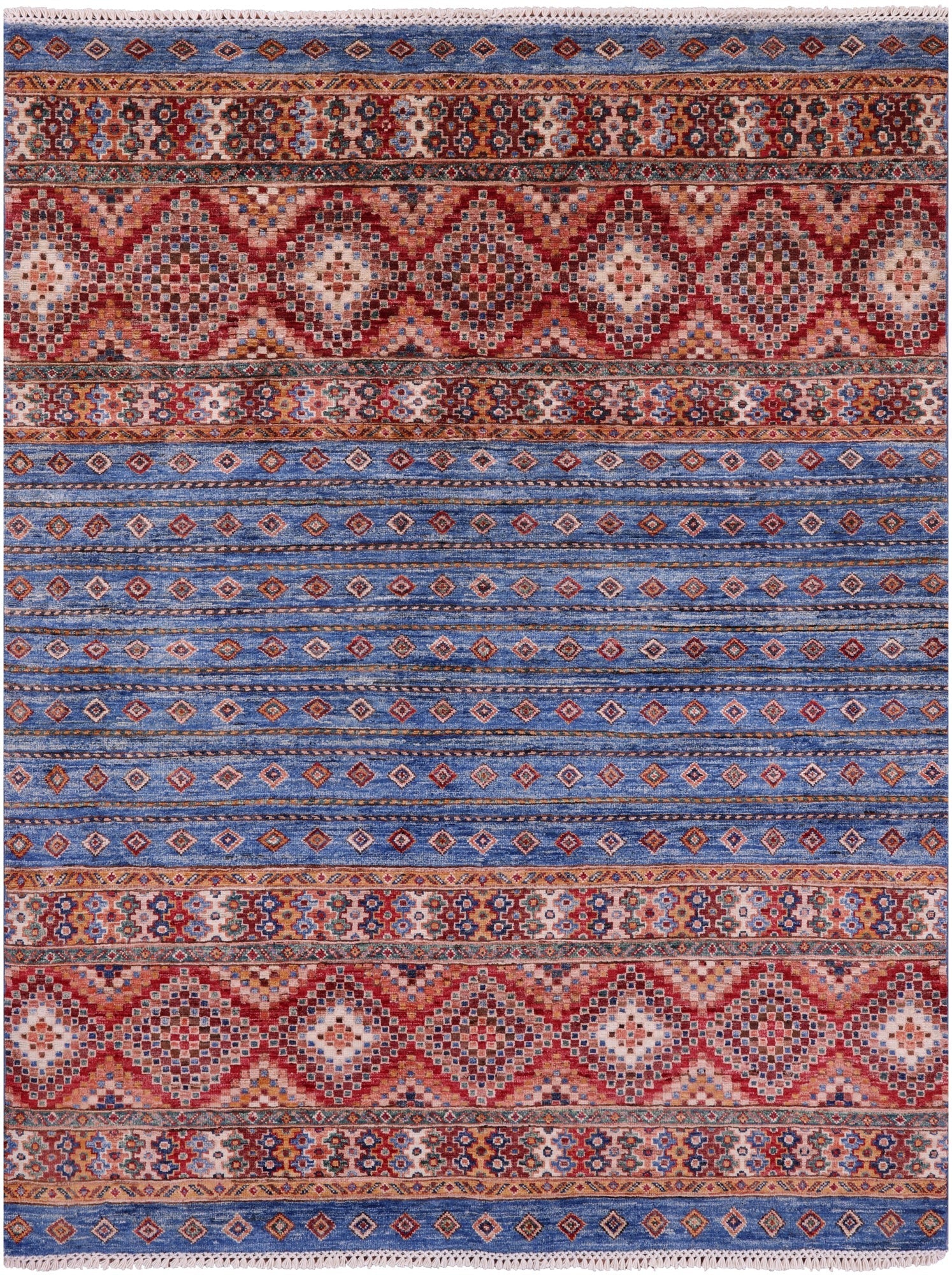Blue Khorjin Persian Gabbeh Handmade Wool Rug - 5' 0" X 6' 6" - Golden Nile