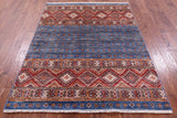 Blue Khorjin Persian Gabbeh Handmade Wool Rug - 5' 0" X 6' 6" - Golden Nile