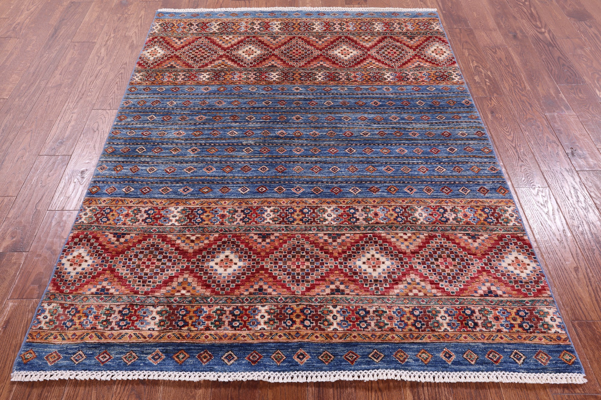 Blue Khorjin Persian Gabbeh Handmade Wool Rug - 5' 0" X 6' 6" - Golden Nile