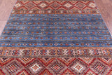 Blue Khorjin Persian Gabbeh Handmade Wool Rug - 5' 0" X 6' 6" - Golden Nile