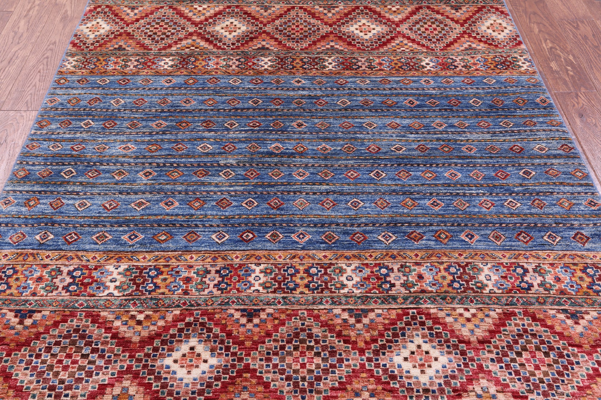 Blue Khorjin Persian Gabbeh Handmade Wool Rug - 5' 0" X 6' 6" - Golden Nile