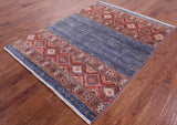 Blue Khorjin Persian Gabbeh Handmade Wool Rug - 5' 0" X 6' 6" - Golden Nile