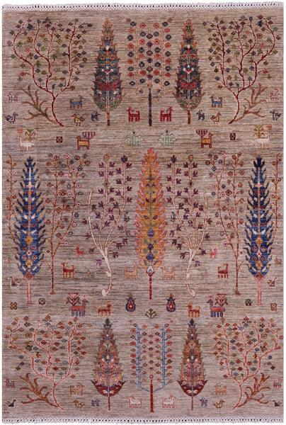 Tribal Persian Gabbeh Hand Knotted Wool Rug - 4' 1" X 6' 0" - Golden Nile