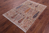 Tribal Persian Gabbeh Hand Knotted Wool Rug - 4' 1" X 6' 0" - Golden Nile